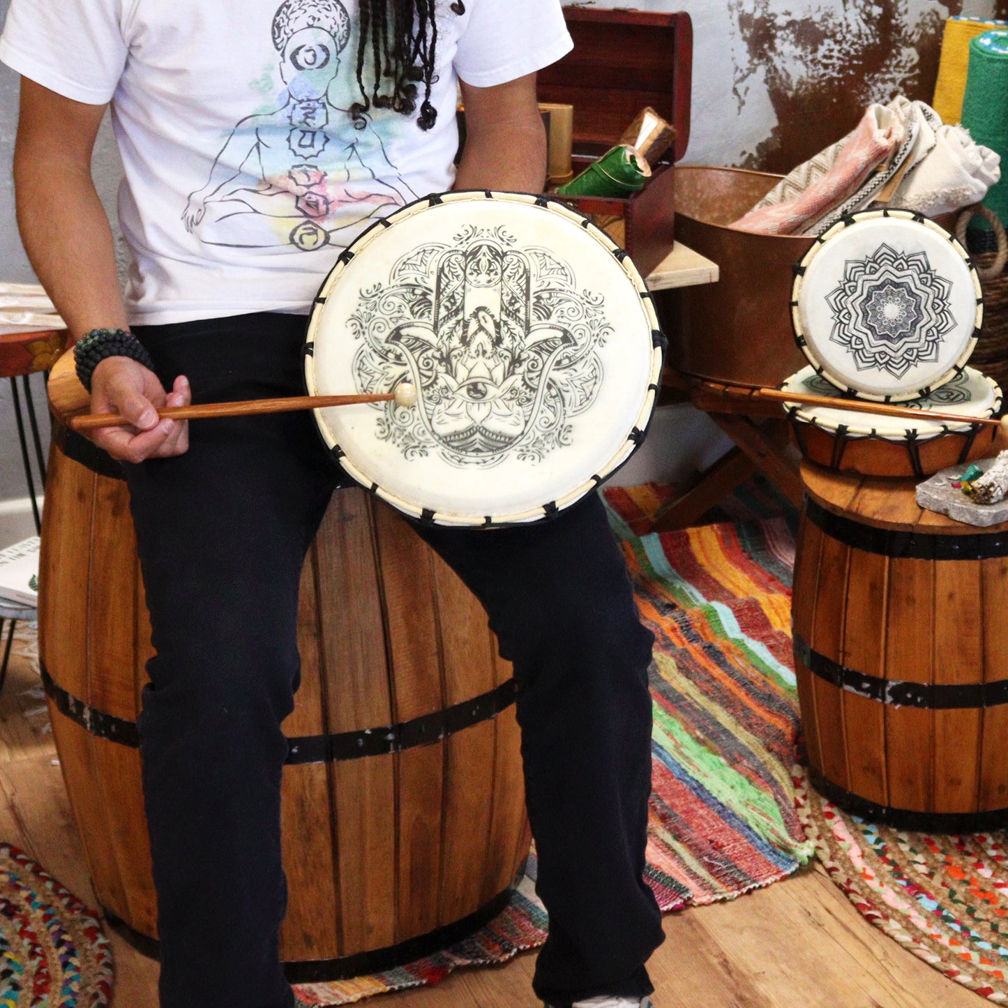 Hamsa Shamanic Drum with Two Sticks - Kraas Store