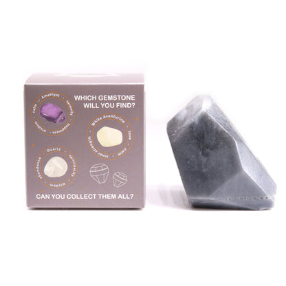Crystal Elemental Soap bar with gemstone next to a box luxury bath treat - Ancient Wisdom
