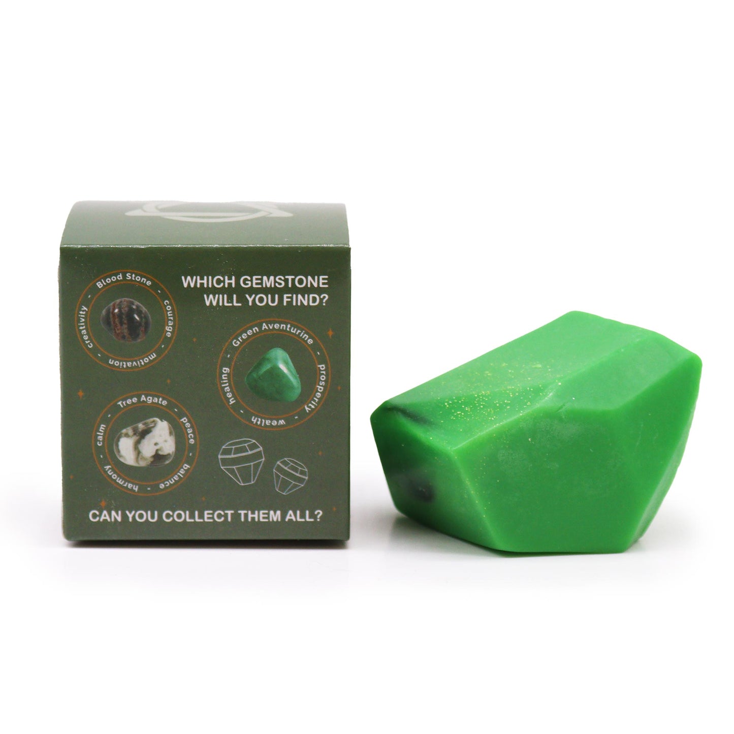 Natural luxury soap bar green colour with hidden gemstone inside – crystal elemental gift idea - Ancient Wisdom