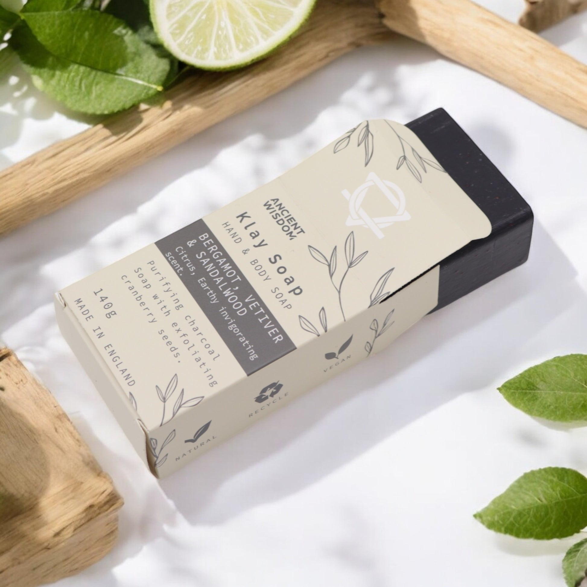 Plastic-free eco-friendly packaged soap with natural elements - Ancient Wisdom