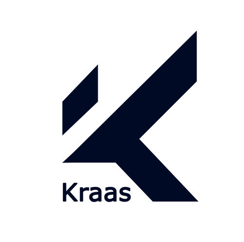 Logo of Kraas with a stylized 'k' on a white background