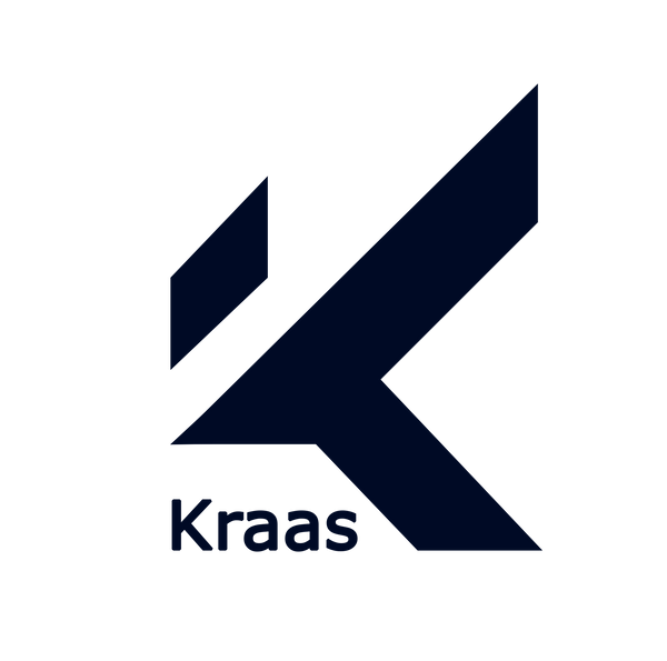 Logo of Kraas with a stylized 'k' on a white background