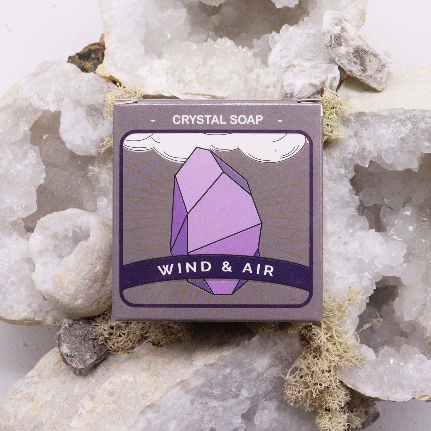 Crystal soap packaging with 'Wind & Air' on a crystal background - Ancient Wisdom