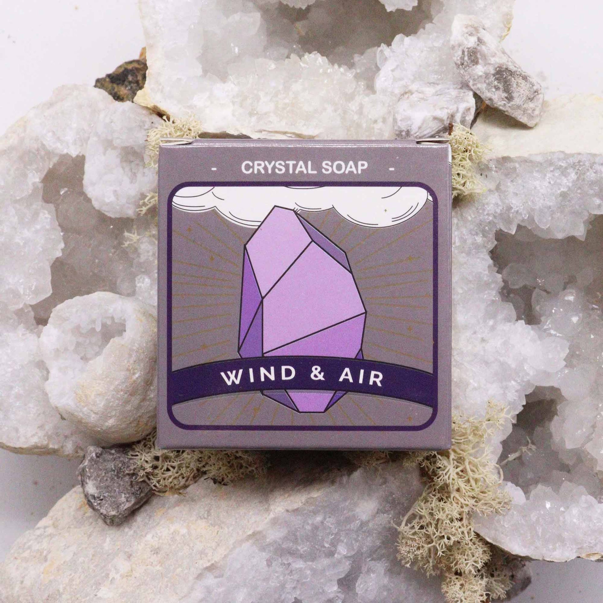 Crystal soap packaging with 'Wind & Air' on a crystal background - Ancient Wisdom