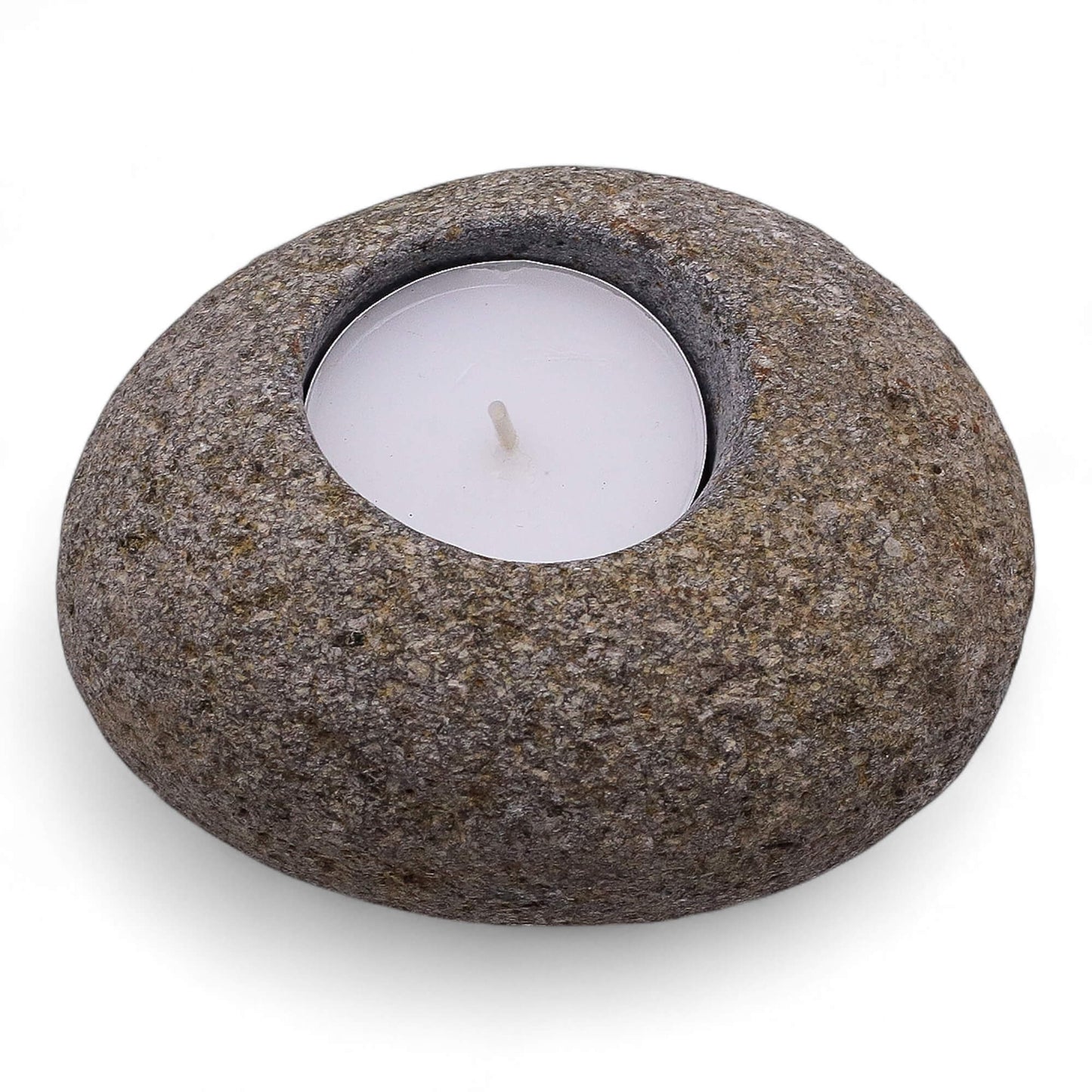 Natural river stone candle holder crafted in Indonesia - Kraas