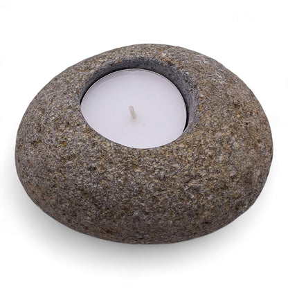 Natural river stone candle holder crafted in Indonesia - Kraas