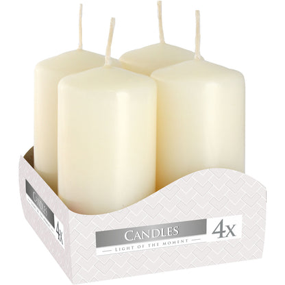 Unscented ivory pillar candles set of four white candles in a box with smooth wax finish for weddings and events - Kraas