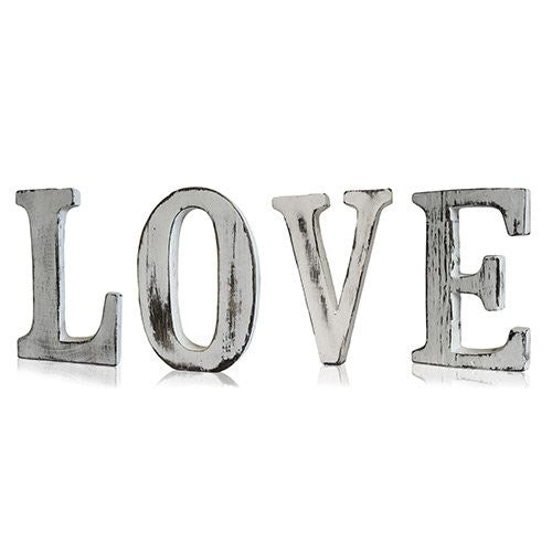 Hand carved shabby chic letters 'love' with natural grain and vintage finish - Kraas