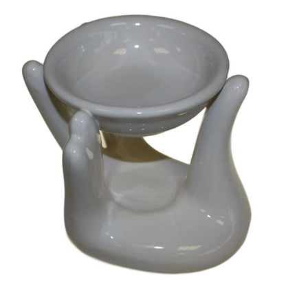 Minimalist ceramic oil burner decorative piece for home décor and aromatherapy design helping hand white colour - Kraas