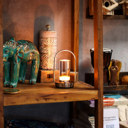 Stylish crystal lantern touch lamp adding ambient light to modern interior décor placed on a wooden shelf - Kraas